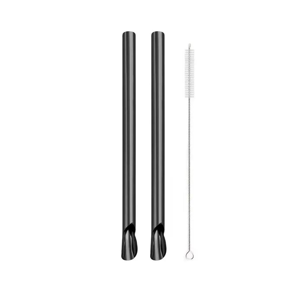 2/4Pcs ReusableDrinking Straw Smoothie Milkshake Scoop Stainless Steel Straw Spoon Durability Stirring Spoon  with Brush Set Bar