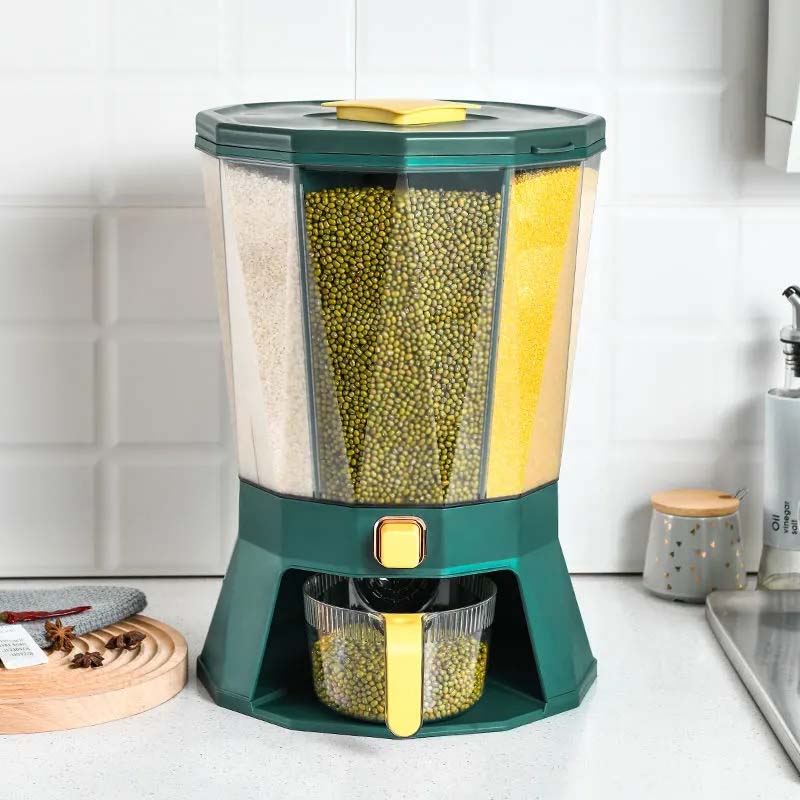 Rotating Moisture-proof Transparent Design Rice Storage Container 4-Grid Retain Freshness Grain Container for Kitchen