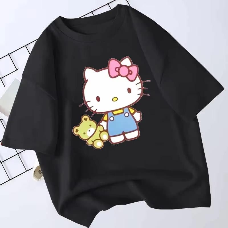 

2026 Hello Kitty Cute Childrens New Product Round Neck Comfortable and loose childrens and parents clothing Tshirt S