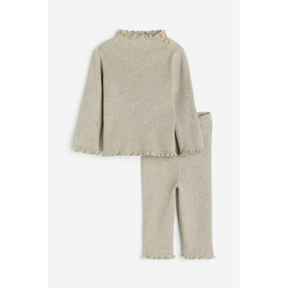

H M Rib Knit 2 Piece Set Beige Melange
