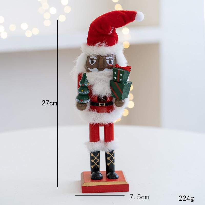 2pcs Elderly Elf Wooden Creative Nutcracker Soldier Ornament 27cm Christmas Living Room Foyer Wine Cabinet Decoration Ornament