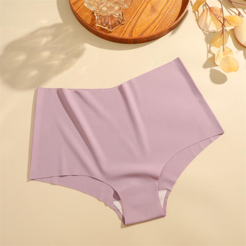 FINETOO Women Ice Silk Panties High-Waist Underwear Seamless and Traceless Briefs Solid Color Lingerie