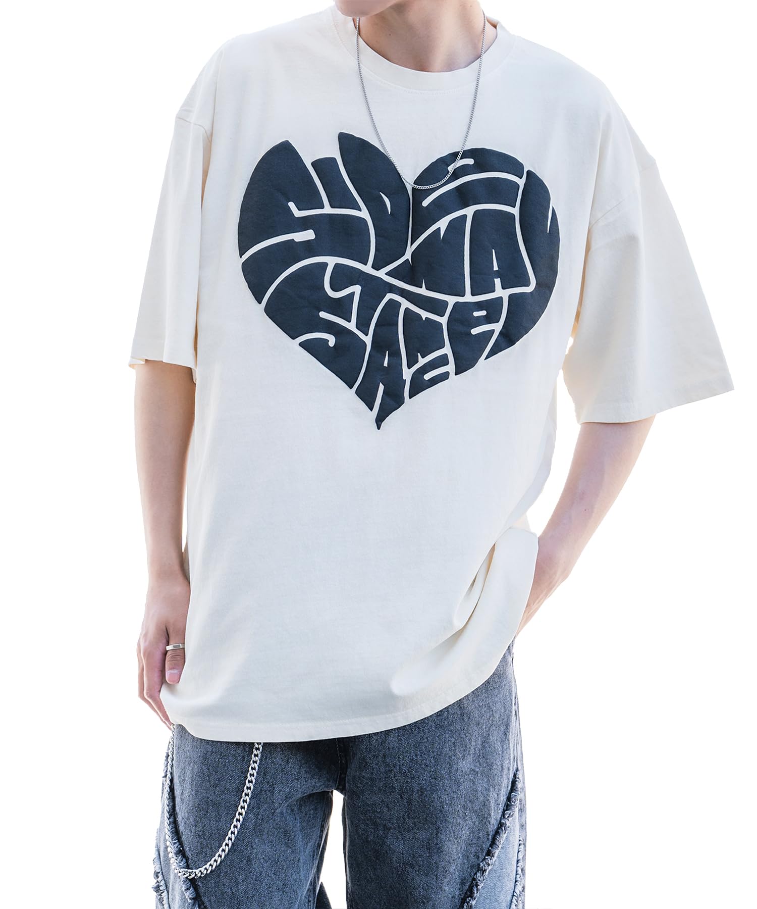 

IMPROMES Casual SIDEWAYSTANCE Drip Logo Heart Pigment Short Sleeve T-Shirt, Men s, White