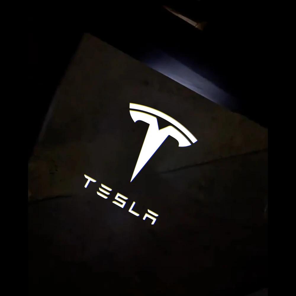 Car Sticker 2025 Hot Car Door LED Logo Projector Puddle Light Welcome Light Laser Projector Auto Accessories For Tesla Model Y M