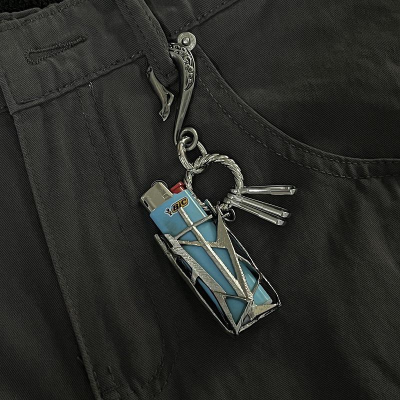 Original Punk Metal Lighter Case Keychain: Retro Street Style Waist Ornament