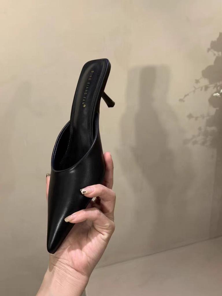 2025 Spring New Leopard Print High Heel Pumps Women Slipper Pointed Toe Thin Low Heel Sandal Ladies Mules Shoes Zapatos Mujer