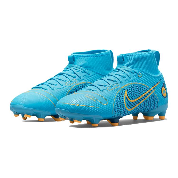 Nike Mercurial Superfly 8 Slip Resistant Cushioning Abrasion Resistant Mid top Kids' Soccer Shoes Blue Kids' DJ2854-484