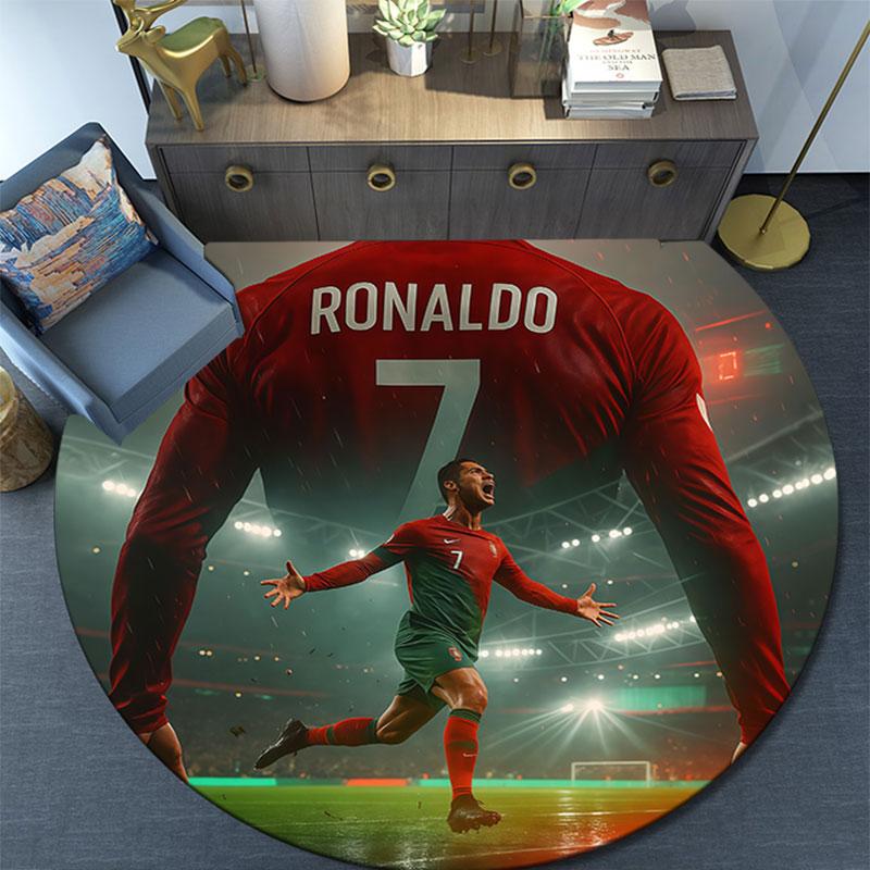 Cristiano Ronaldo bedruckter runder Teppich, rutschfester waschbarer runder Teppich für Wohnzimmer, Schlafzimmer, Spielzimmer, Sportfan-Dekoration, Feiertags-Geburtstagsgeschenk