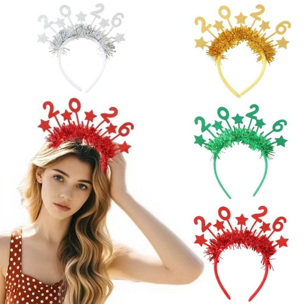 Cute Star Strip Headwear Sweet Glitter Hair Hoop 2026 Happy New Year Headband  New Year Dress Up