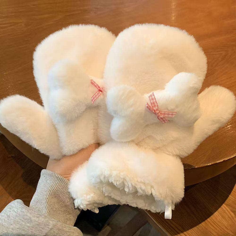 Mitaines d'hiver chaudes en peluche pour femmes avec cordon de cou - Gants de cyclisme coupe-froid