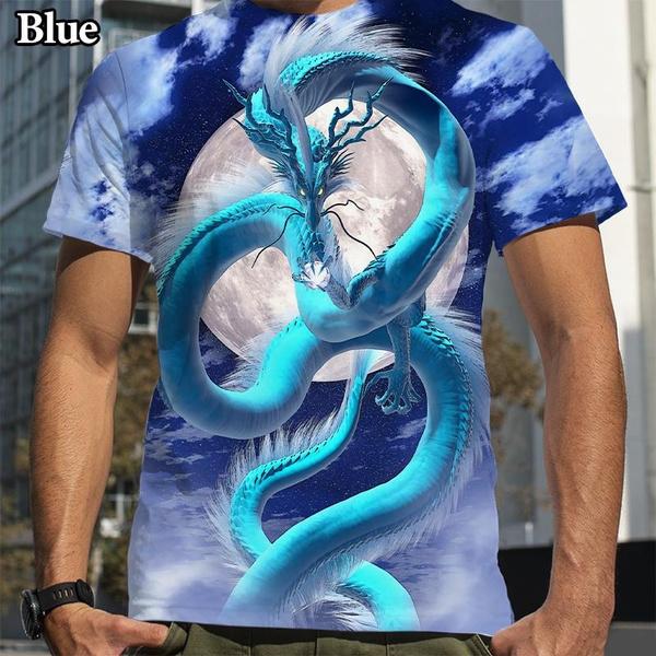 

Чоловіча вулична футболка з принтом 3D Dragon, літня футболка з короткими рукавами XXXL небо синє кольору