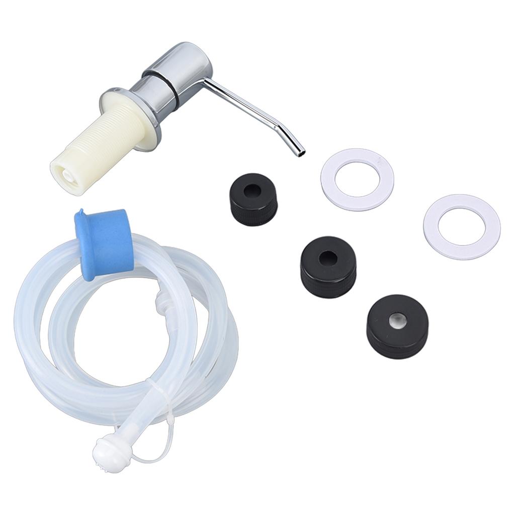 Sink Soap Dispenser Kit with Silicone Tube Stainless Steel Electroplating Sink Liquid Pump Head for Kitchen