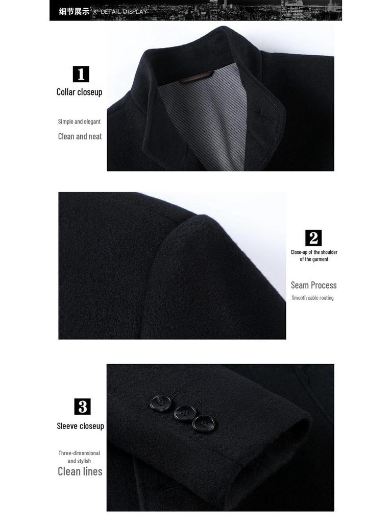 High-Quality Men's Double-Faced Wool Coat with Down Liner: Autumn/Winter Business Casual Stand Collar