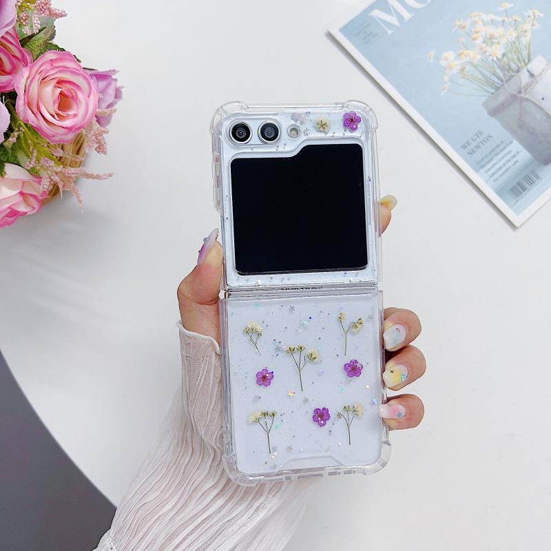 Gypsy small floral mobile phone case Samsung folding ZFlip1/1/1 all-inclusive anti-drop real flower dried flower transparent