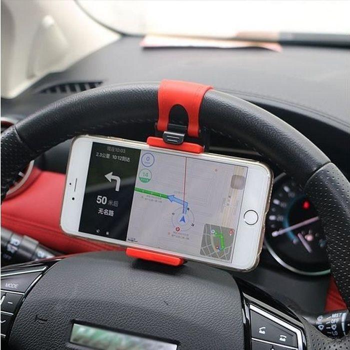 Support Universel - EURO MEGA - Clip de Volant - Plastique Rouge - Compatible iPhone et Samsung