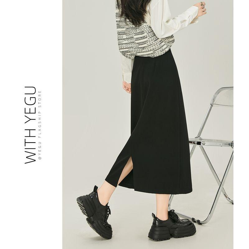 

Autumn Split Midi Dress High Waist Straight Suit Black [suit fabric]] XL