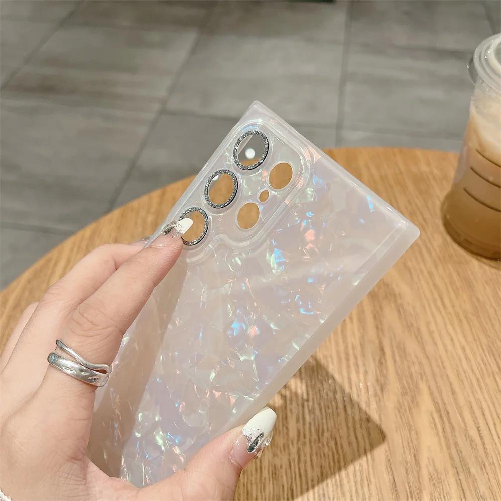 Glitter Marble Shell Pattern Case for Samsung Galaxy S24 S2 Ultra S23 S22 Plus S2 Plating Button Shockproof Ultra Slim Cover
