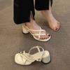 Fashion Women's Sandals Chunky High Heel Clip Toe Women Summer Shoes New Fashion Cross Strap Solid Buckle Heeled Sandales for Women