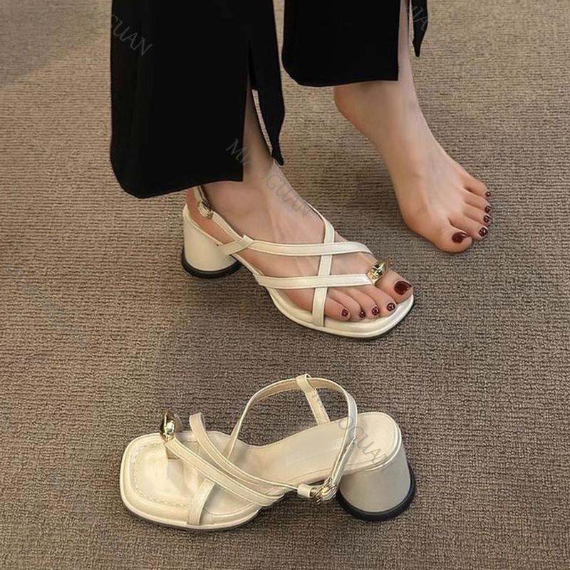 Fashion Women's Sandals Chunky High Heel Clip Toe Women Summer Shoes New Fashion Cross Strap Solid Buckle Heeled Sandales for Women