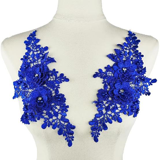 1 Pair Lace Flower Applique Beaded Rhinestones Sew On Embroidered Patches Applique Décor for Wedding Dress DIY Sewing Craft Decoration, Black 9.2 x