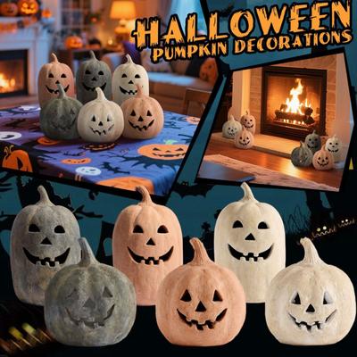 Pumpkin Halloween Decoration Hand-Carved Classic Jack Lantern Fall Decor Farmhouse Table Porch Indoor Ornament