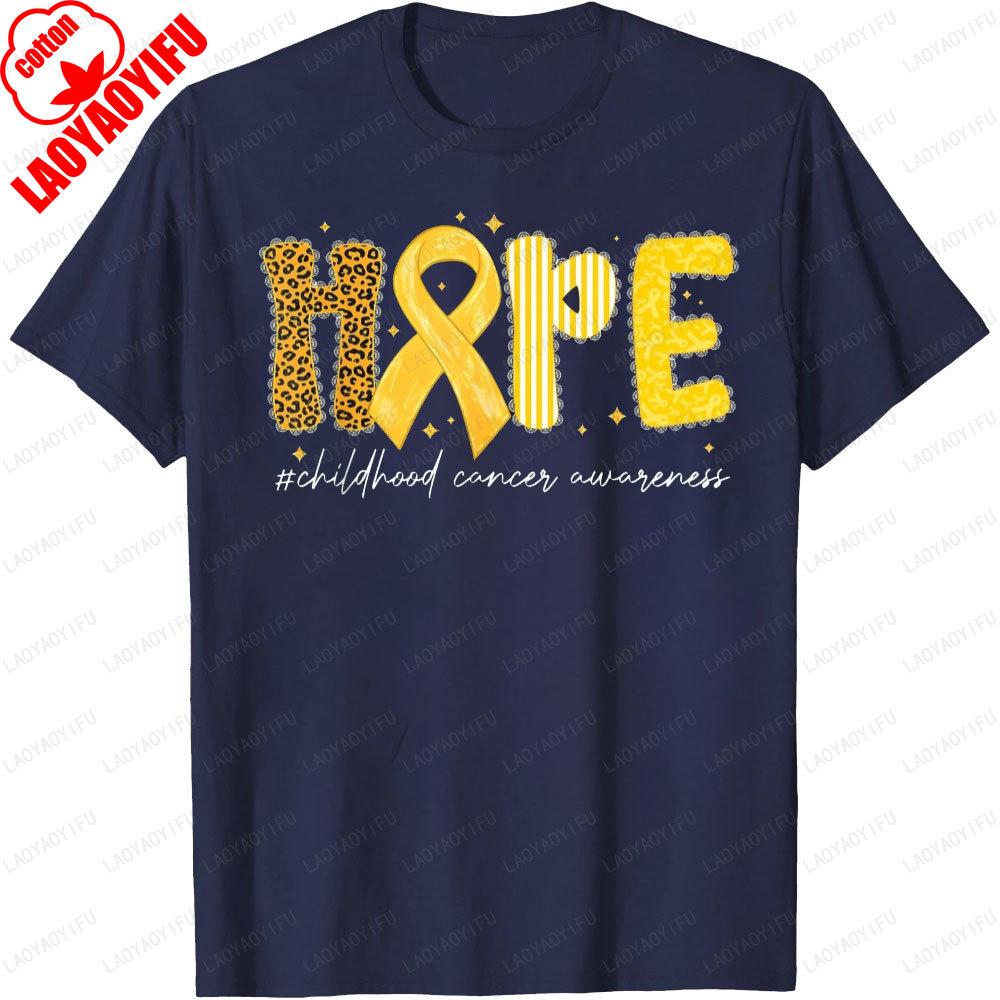 Leopard Hoffnung Goldband Bewusstsein für Kinderkrebs Erwachsenen Bedrucktes T-Shirt Oberteile Frau Mann Baumwolle Lässig Streetwear Oberteile