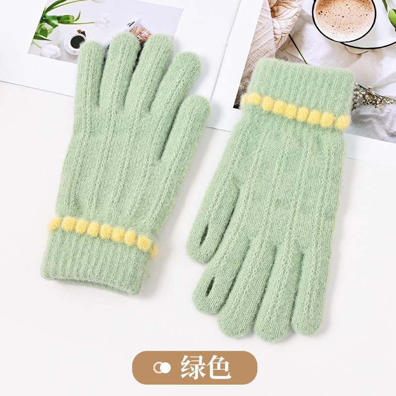 

Новые женские зимние бархатные утолщенные теплые и холодостойкие уличные сенсорные студенческие перчатки для езды на мотоцикле, вязаные перчатки зелёный