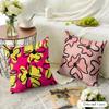 Fashion Line Flower Cushion Cover Natural Linen Organic Fabric DoubleSided Printing Sofa Home Decor Gift Pillow Case