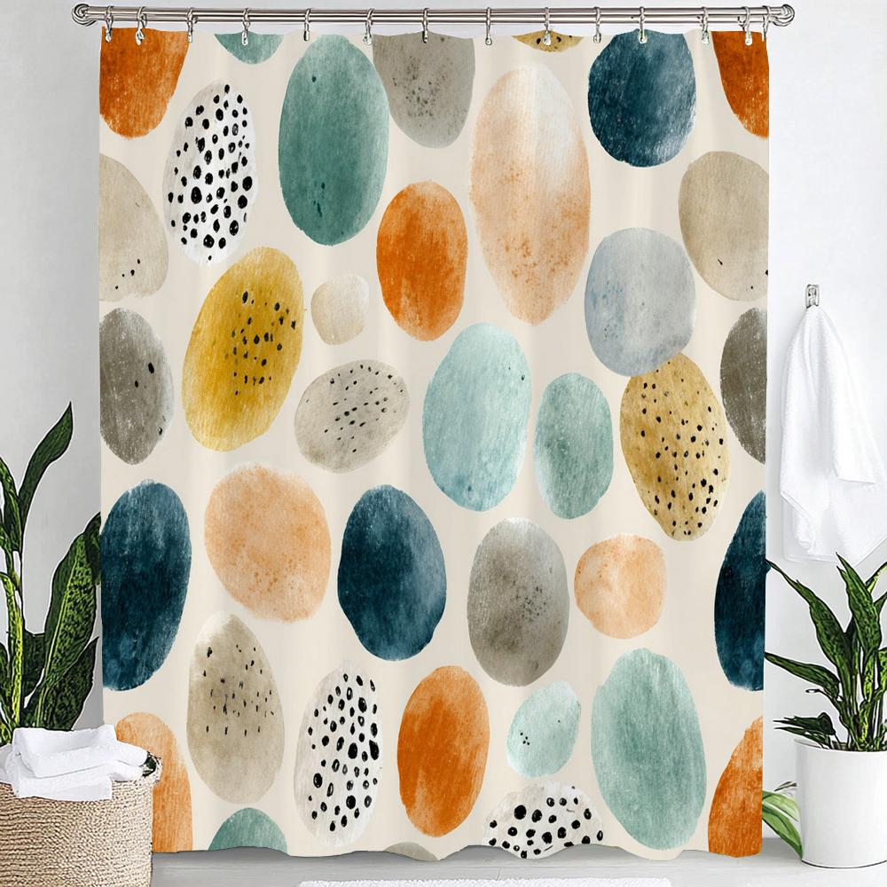 1pc Modern Minimalist Color Dot Pattern Shower Curtain,Bathroom Decorative Curtain, Printed Fabric Home Curtain with Hooks