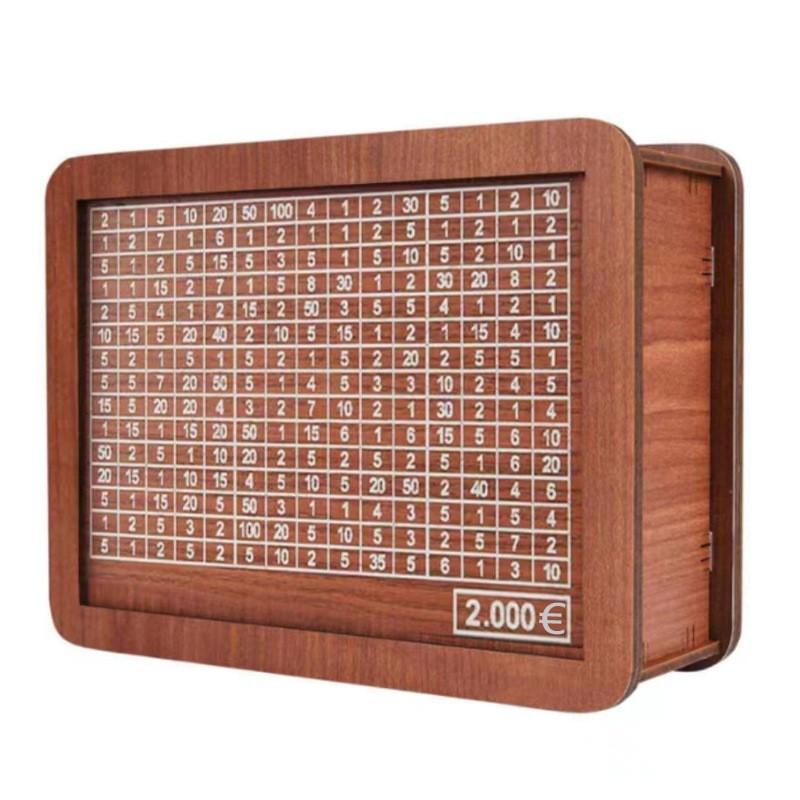 Cutie de bani 500/1000/2000/3000/5000/10000 Euro Pușculiță Bancă de bani din lemn Cutie de bani reutilizabilă cu cutii pentru obiective de economisire și numere