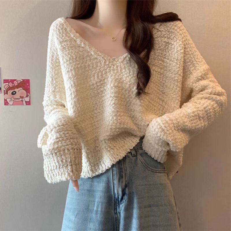 Lanzhi Women's V-Neck Relaxed Fit Knit Sweater NX819