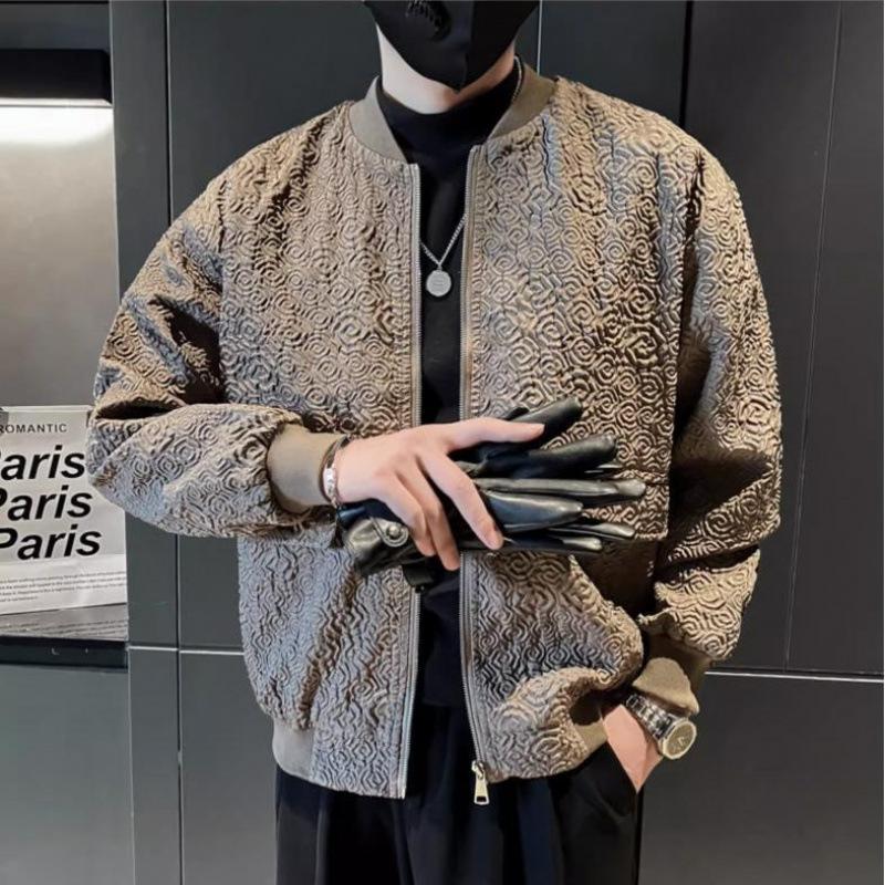 Chaqueta de béisbol con cuello de béisbol para hombre, nueva y elegante, holgada, moderna y versátil, con estampado tridimensional, para primavera y otoño