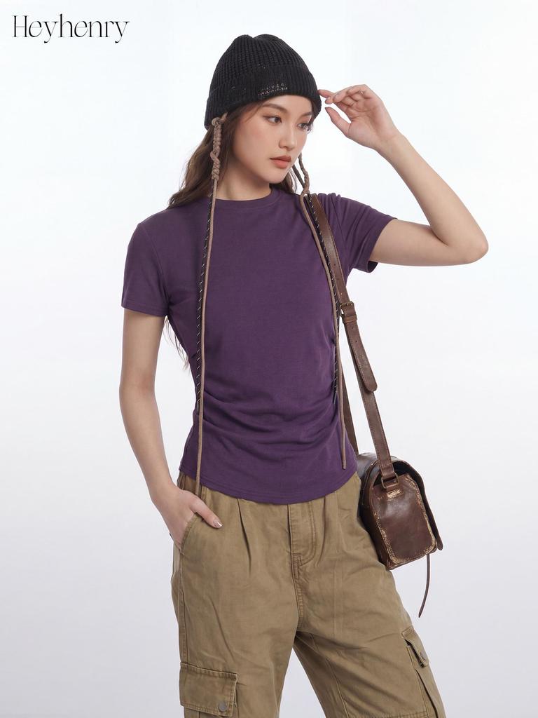 HeyHenry Women's Slimming Waist Short Sleeve T-Shirt - Summer Plain Round Neck Top