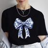 2026 Vintage Bow Women Summer Print T-shirt Girl Casual Short Sleeve O Neck Top for Summer Female 90s Clothing