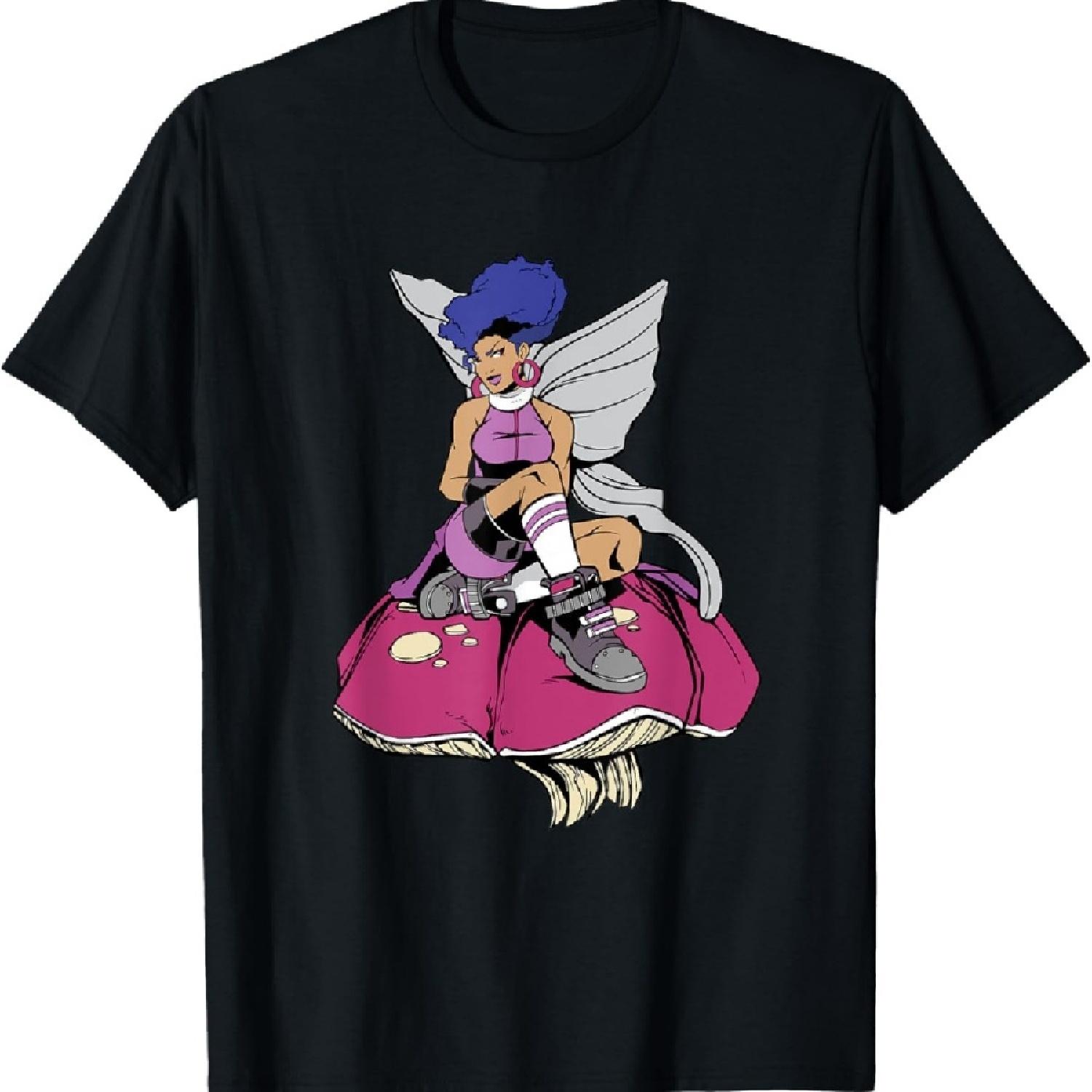 

Black African American Anime Girl Fairy Mushroom Butterfly T-Shirt XXXXXL чорний