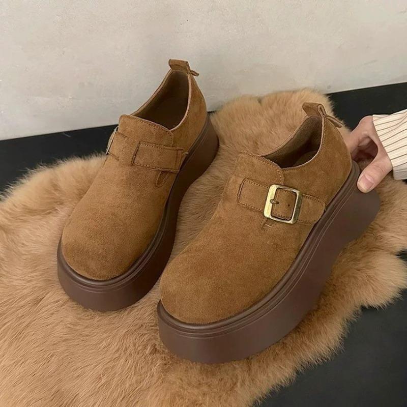Nouvelles Chaussures Boken à Semelles Épaisses, Chaussures pour Femmes à Un Pied, Chaussures Simples Rétro en Polaire, Mocassins Décontractés