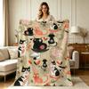 All Season Cute Cat Floral Print Flannel Fleece Throw Blanket Soft Warm Cozy Lightweight Flannel Blanket for Couch Sofa Living Room Bedroom Office Hom