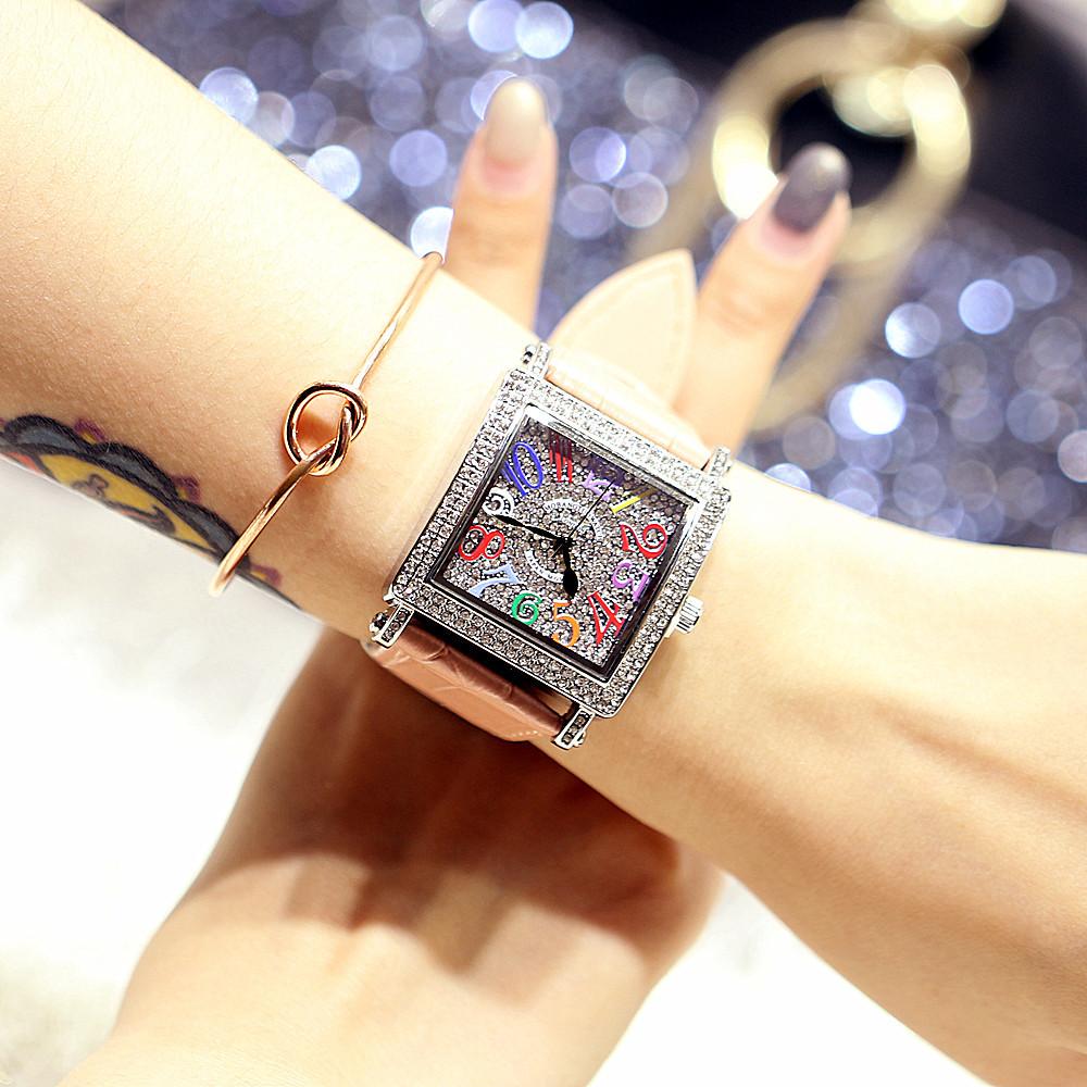 Stesso Orologio Digitale Retro da Donna Quadrato Full Diamond al Quarzo Impermeabile con Cinturino in Pelle