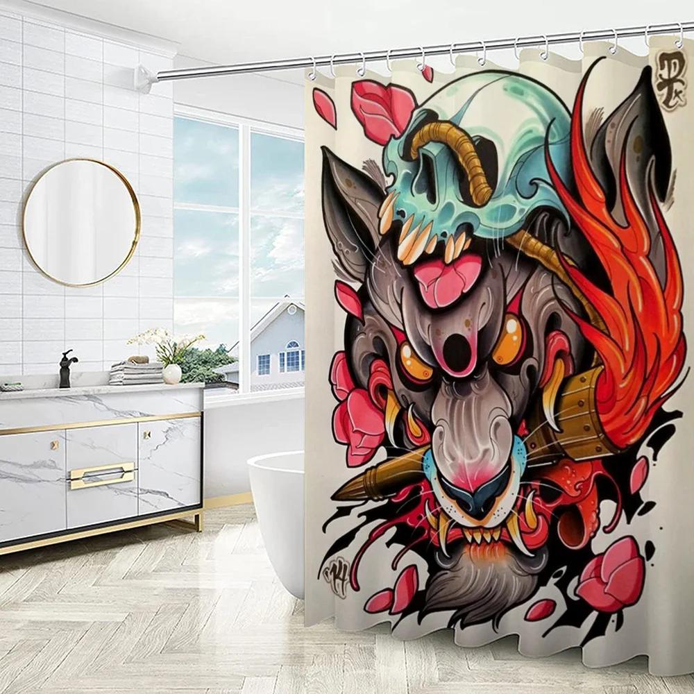 New School Tattoo Europäischer Vorhang Für Quarto Duschvorhänge Badezimmer-Sets Komplettset Faltbare Trennwand Zubehör Bad Schlafzimmer