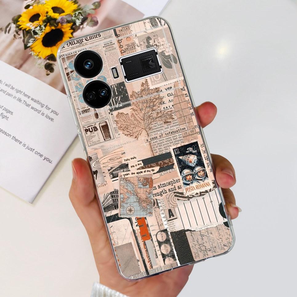 Pro Realme GT5 Pouzdro Průhledné Silikonové Měkký TPU Kryt Pro OPPO Realme GT 5 RealmeGT5 Pouzdra Květinové Mramorové Želé Nárazník Coques
