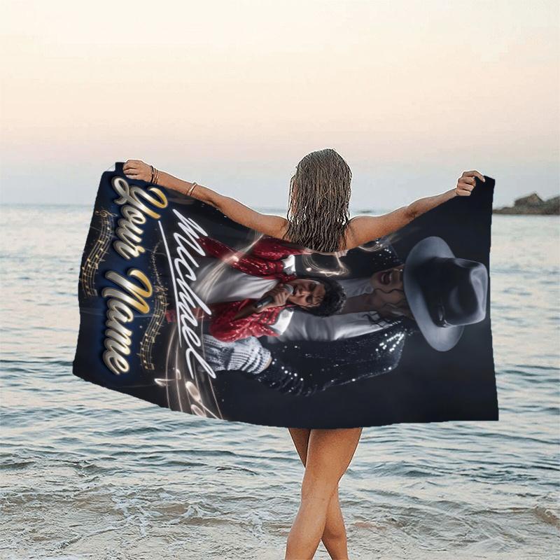 1pc Michael Jackson Beach Towel with Custom Name, Beach/Swimming/Bath/Picnic/Camping Towel, Suitable for Seaside Beaches