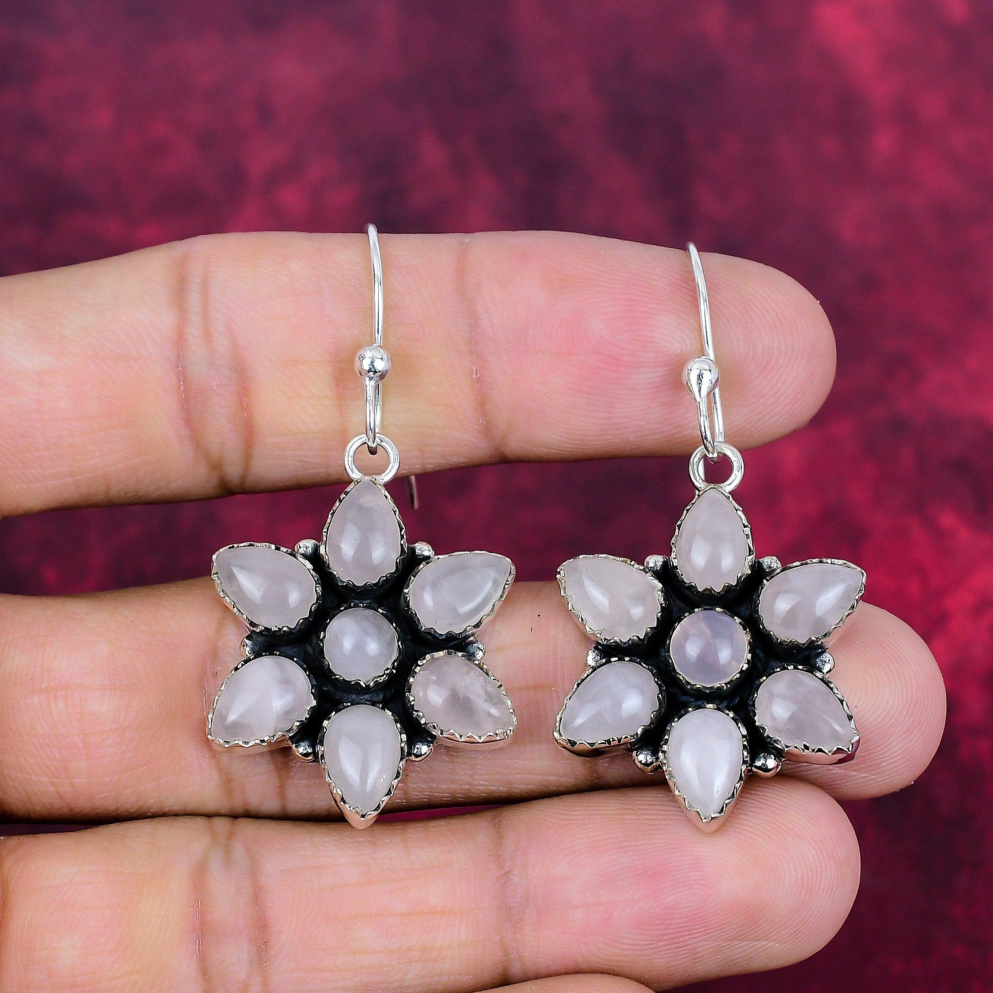 

Сережки з рожевого кварцу 925 проби зі срібла, сережки ручної роботи з дорогоцінним камінням, ювелірні вироби, подарунки для дружини, абсолютно нові сережки 1.96 Inches