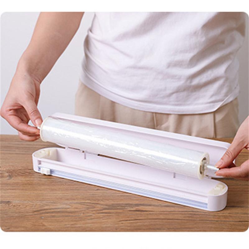 Plastic Wrap Dispenser with Slide Cutter Reusable Food Wrap Cutter Household Cling Film Cutter Refillable Cling Film Dispenser