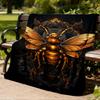 1pc Golden Bee Emblem Throw Blanket Polyester Fiber, Lightweight Flannel, Soft & Warm, All Season Use for Outdoor, Camping Digital Print
