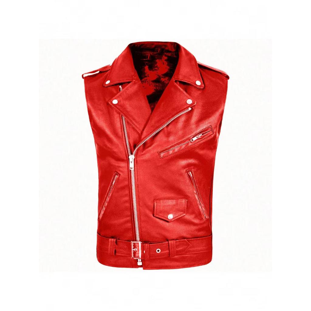 Gilet Moto Pu Uomo Senza Maniche Giacca Antivento Alla Moda Tendenza Cerniera Bottone Gilet Casual