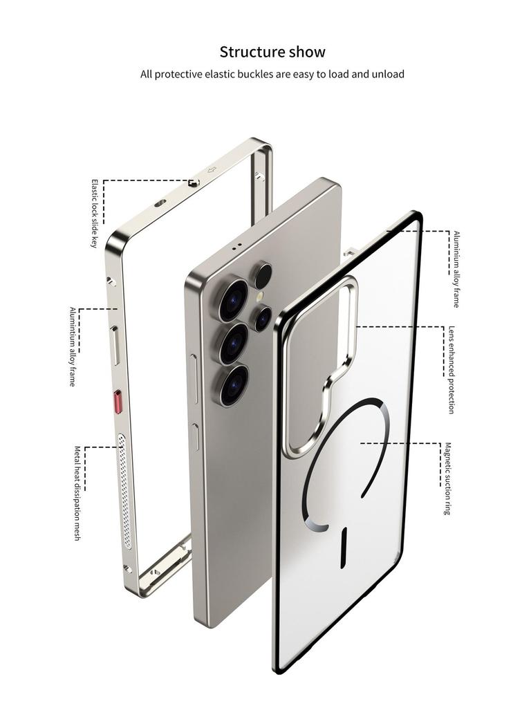 Samsung S26 Ultra Frosted Metal Frame Phone Case with Cooling Magnetic Ring - Exclusive Cross-Border Use