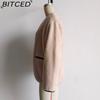 BITCED Women's Spring/Autumn Plus Size Casual Oversized Shearling O-Neck Jacket