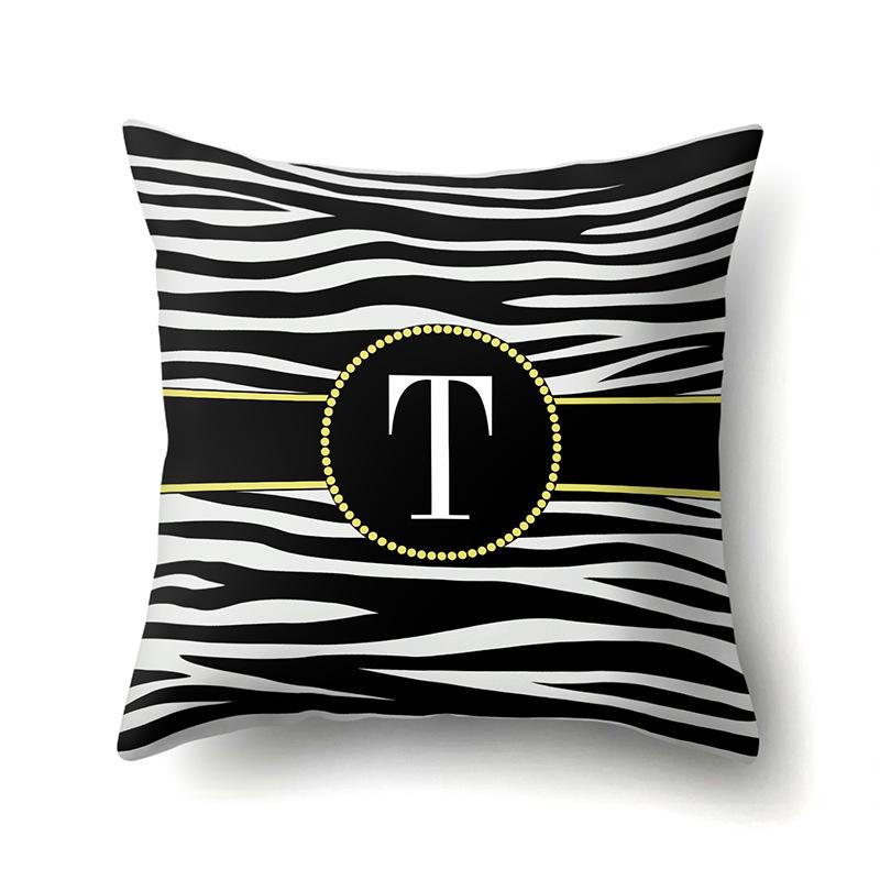 Polyester Pillowcase Zebra Pattern Printing Home Decoration Pillowcase 26 English Letter Cushion Cover Black and White