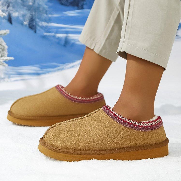 

Матовая кожа, те же угги, мужские хлопковые ботинки с цельным мехом, на одной педали, этнический стиль, шерстяные матовые кожаные шлепанцы на плоской подошве 47 малиновый