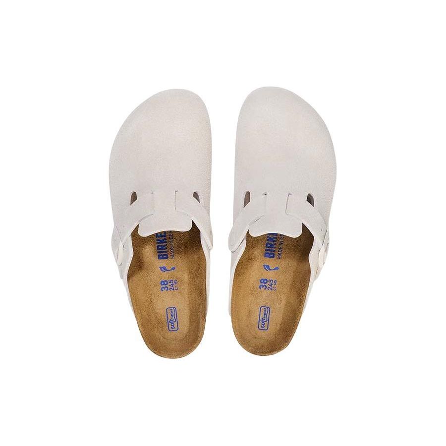 Birkenstock Boston Soft Footbed Suede Leather Narrow Antique White Unisex Sneakers 1027693
